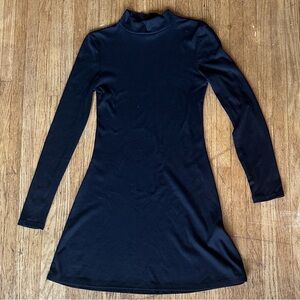 YMI Black Long-Sleeve Mock Neck A-Line Dress